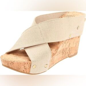 Lucky Brand Beige MILLER 2 Slip-On Cork Wedge Sandal